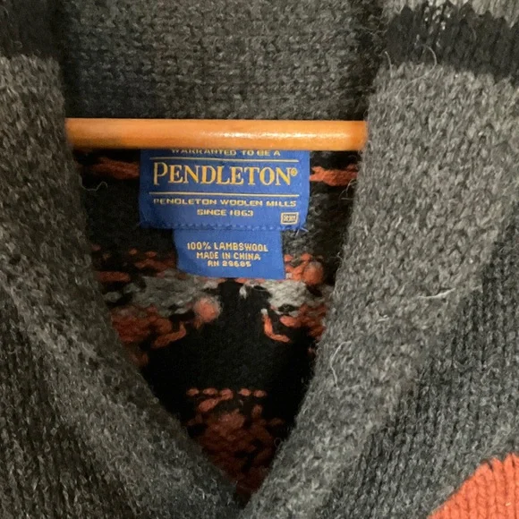 Pendleton V-Neck Sweater - Black and Orange Pattern - Picture 2 of 4